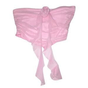 super cute pink ruffle tube top with rose detail